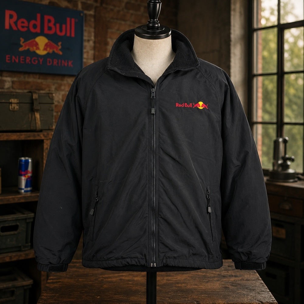 Vintage Red Bull Jacket Mens 3XL Black Fleece Lined Made in Canada Y2K